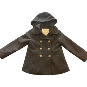 Old Navy Girls Black Hooded Pea Coat Double Breasted Jacket XSmall